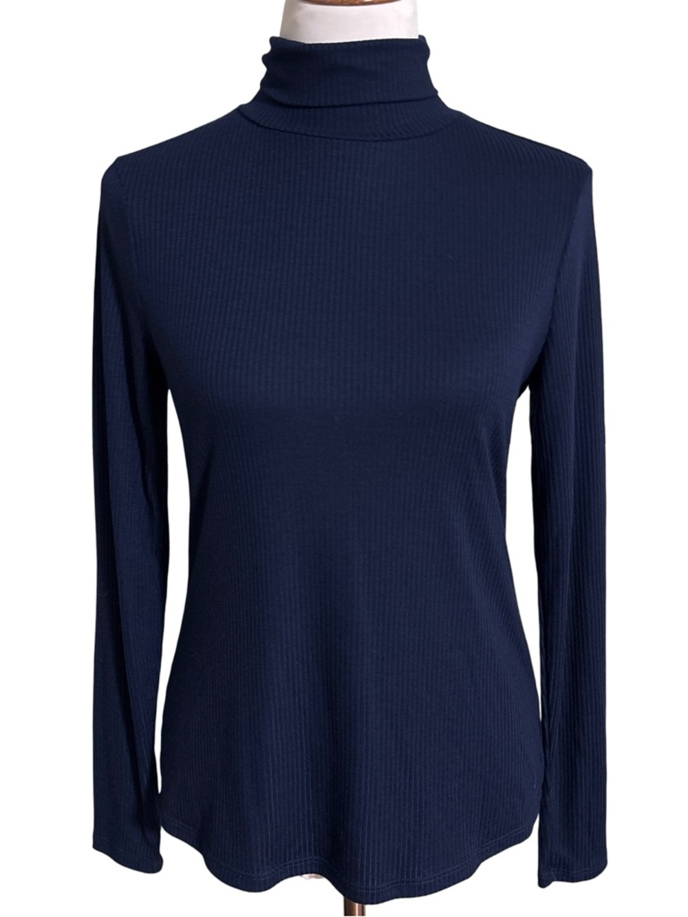 Crown & Ivy Navy Ribbed Turtleneck Long Sleeve Top